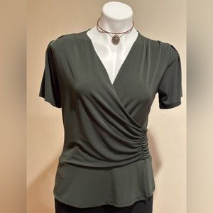 Banana Republic Dark Green V Neck Short Sleeves Wrap Front Drape Look SZ S.